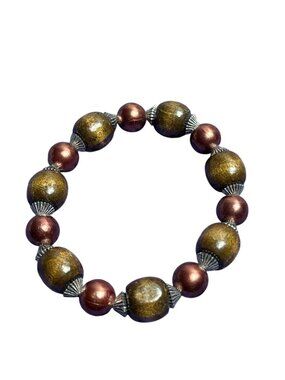 Mixed Materials Stretchy Bracelet Wooden Plastic Metal Beads 6 inch Unstretched